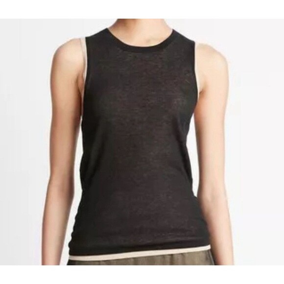 VINCE NWT Double-Layer Knit Shell Black/oat Sand Combo Size Small - Picture 5 of 6